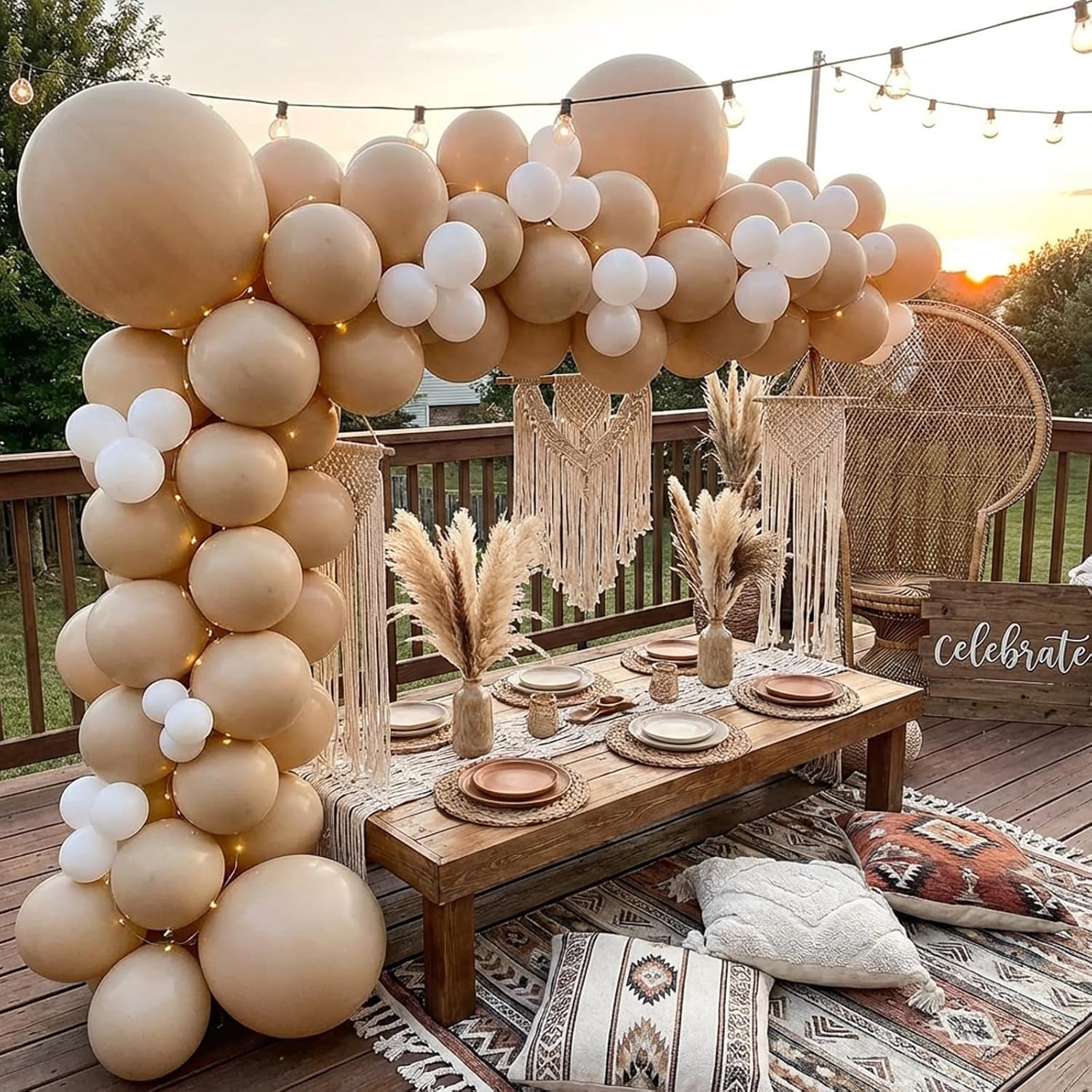 RUBFAC Vanilla Brown Beige Balloons - 129-Piece Neutral Boho Garland Kit for Weddings & Parties | 5-12 Inch Sizes