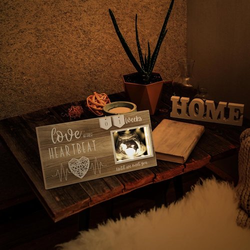 LED Illuminated Baby Sonogram Picture Frame - Countdown Weeks Feature | 4"x3" Ultrasound Photo for Pregnancy Announcements & Gender Reveals