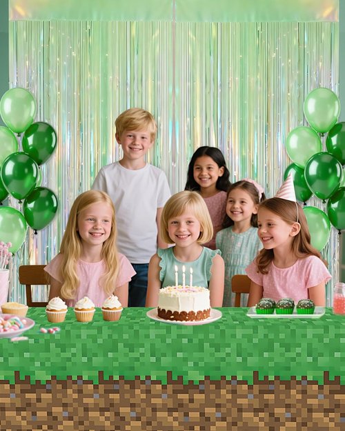 Iridescent Green Party Streamers Backdrop - Neon Holographic Tinsel Foil Fringe Curtain | 2 Pack, 3.31 x 6.6 ft