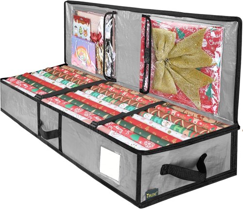 BALEINE Soft Christmas Wrapping Paper Storage Bag - 40" Durable PE with Flexible Partitions & Pockets (Grey)