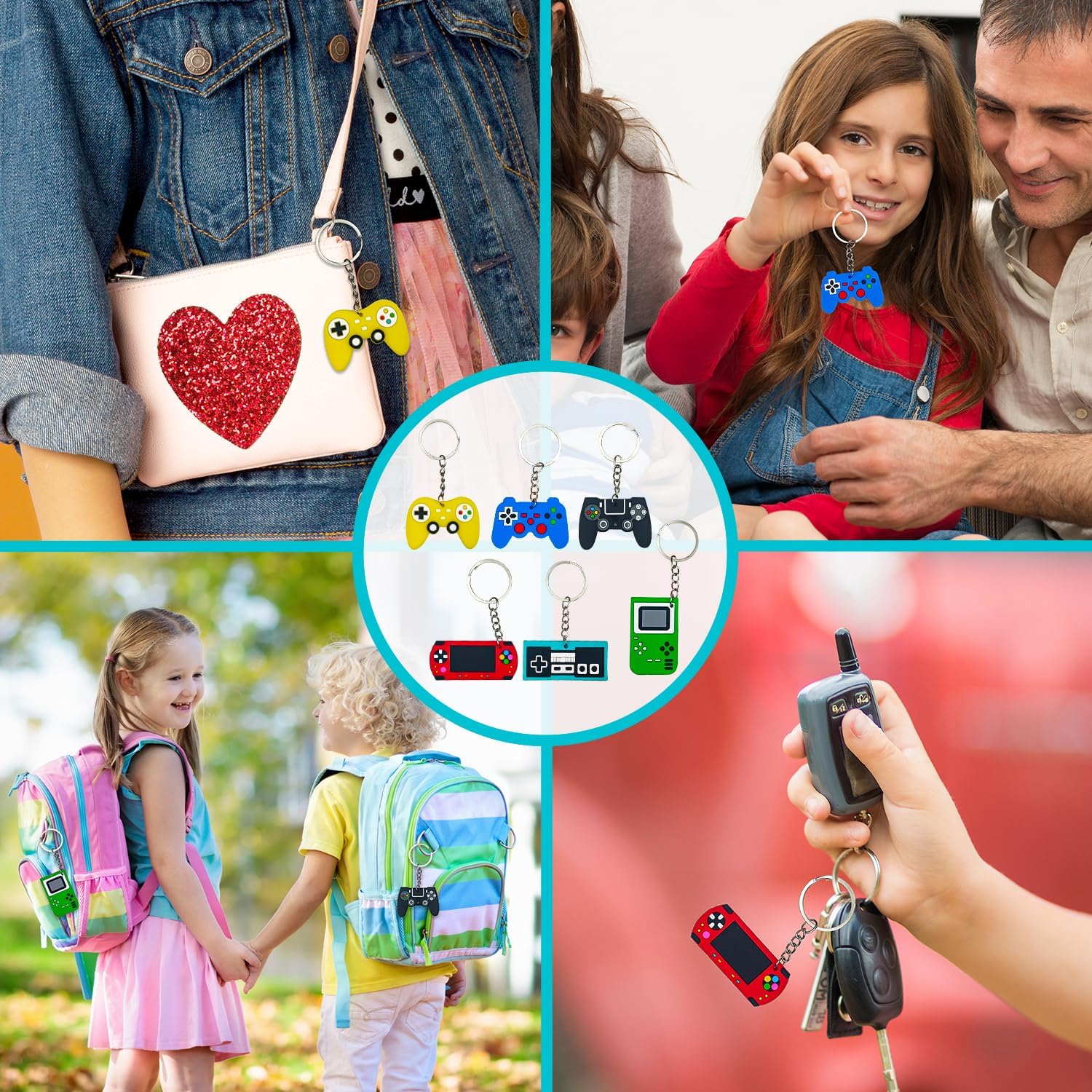 Skiennix Bulk Valentine's Day Cards - 48 Pack Video Game Keychains for Kids | Perfect Classroom Exchange Gifts