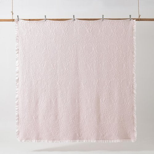 HORIMOTE HOME Pink Ruffled Quilt Queen Size, Stone-Washed Microfiber Lightweight Crinkled Farmhouse Rustic Shabby Chic Bedding Set, 3 Pieces Reversible Bedspread with Pillow Shams for All Season