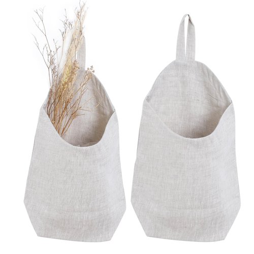 HSOFTIFY 100% Linen Hanging Storage Bags Baskets 2 Pcs, Small Wall Storage Bag for Kitchen, Bedroom, RV Camper Organizer, Sewing Room, Nursery Storage, Kids Room, Linen