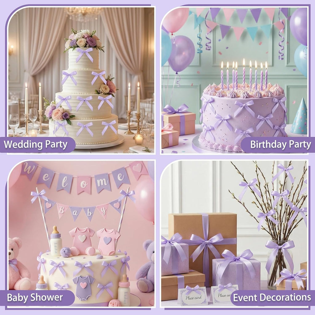 Skiennix 30 Pack Bow Cake Toppers - Purple Ribbon Bows for Weddings & Celebrations
