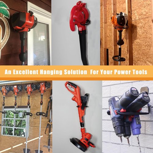 Garden Power Tool Hanger - Garage Wall Hooks for Weedeater & String Trimmer Storage | Black, 2 Pcs
