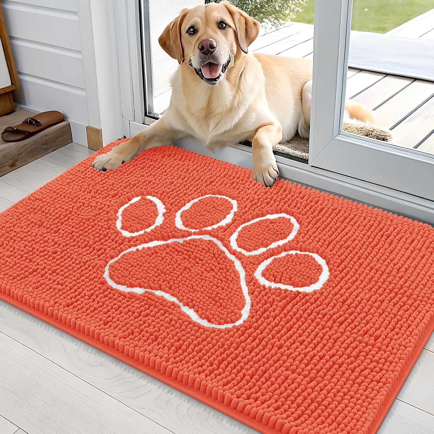 OLANLY Dog Door Mat - Absorbent Non-Slip Mud Mat for Paws | 36x24 Coral Chenille Design