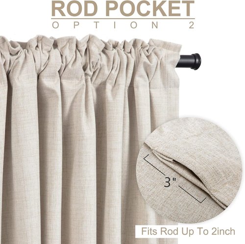 100% Blackout Shield Linen Blackout Sliding Door Curtains - Thermal Insulated, 100" W x 84" L, Cream