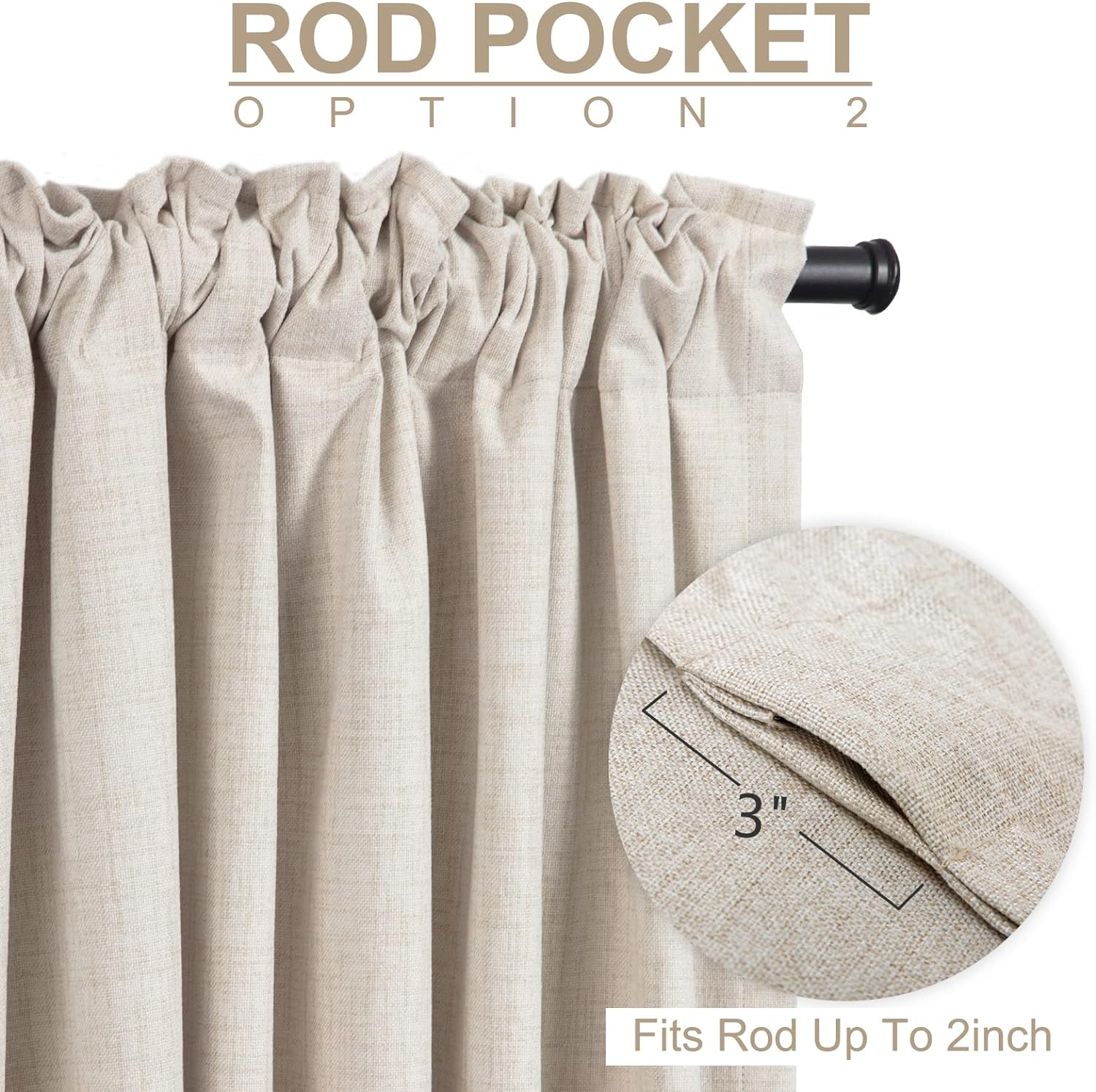 Skiennix 100% Blackout Linen Curtains - Thermal Insulated Drapes, 50" W x 120" L, Cream | 2 Panels Set