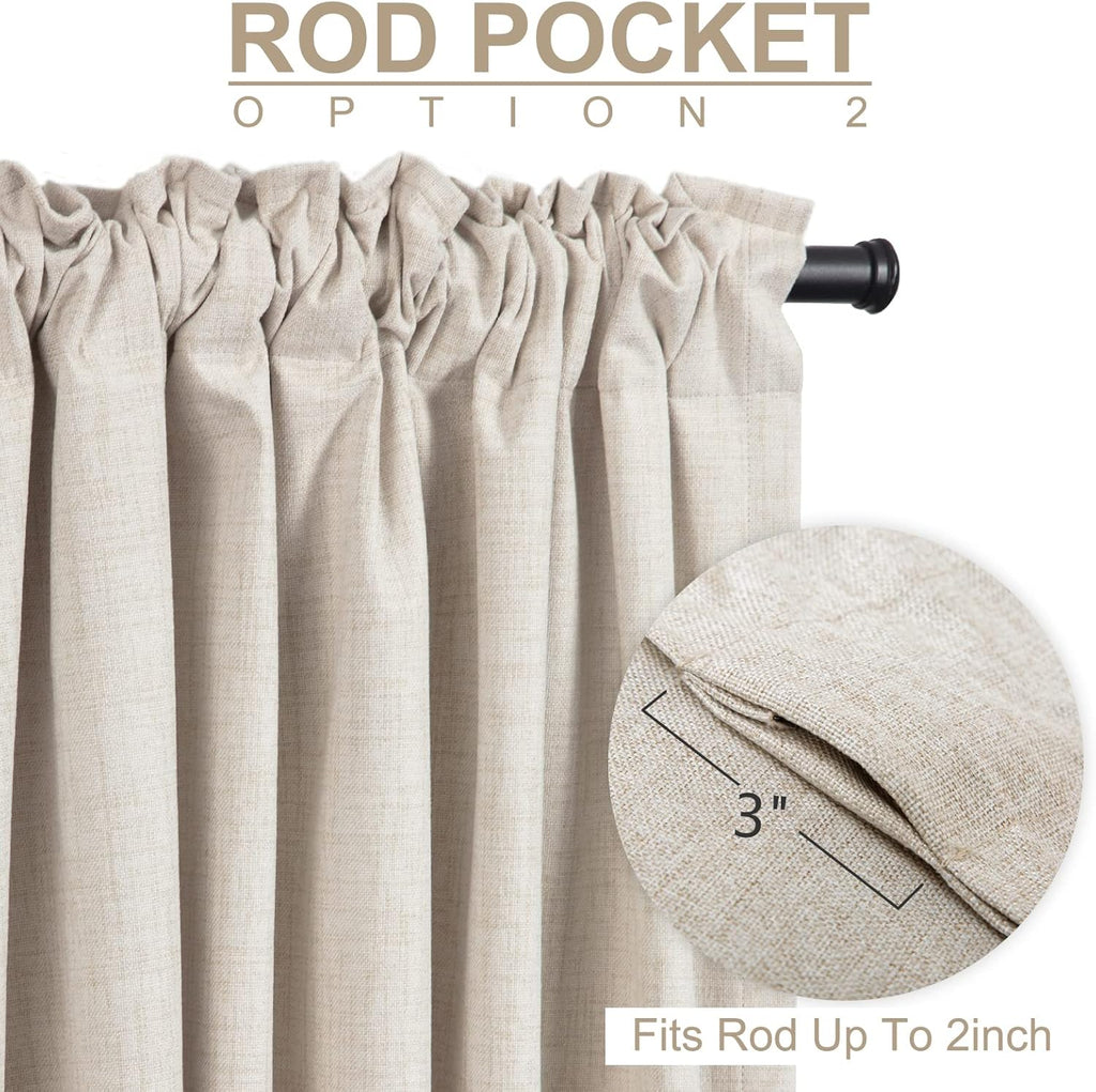 Skiennix 100% Blackout Linen Curtains - Thermal Insulated Drapes for Bedroom | 50" W x 102" L, Cream