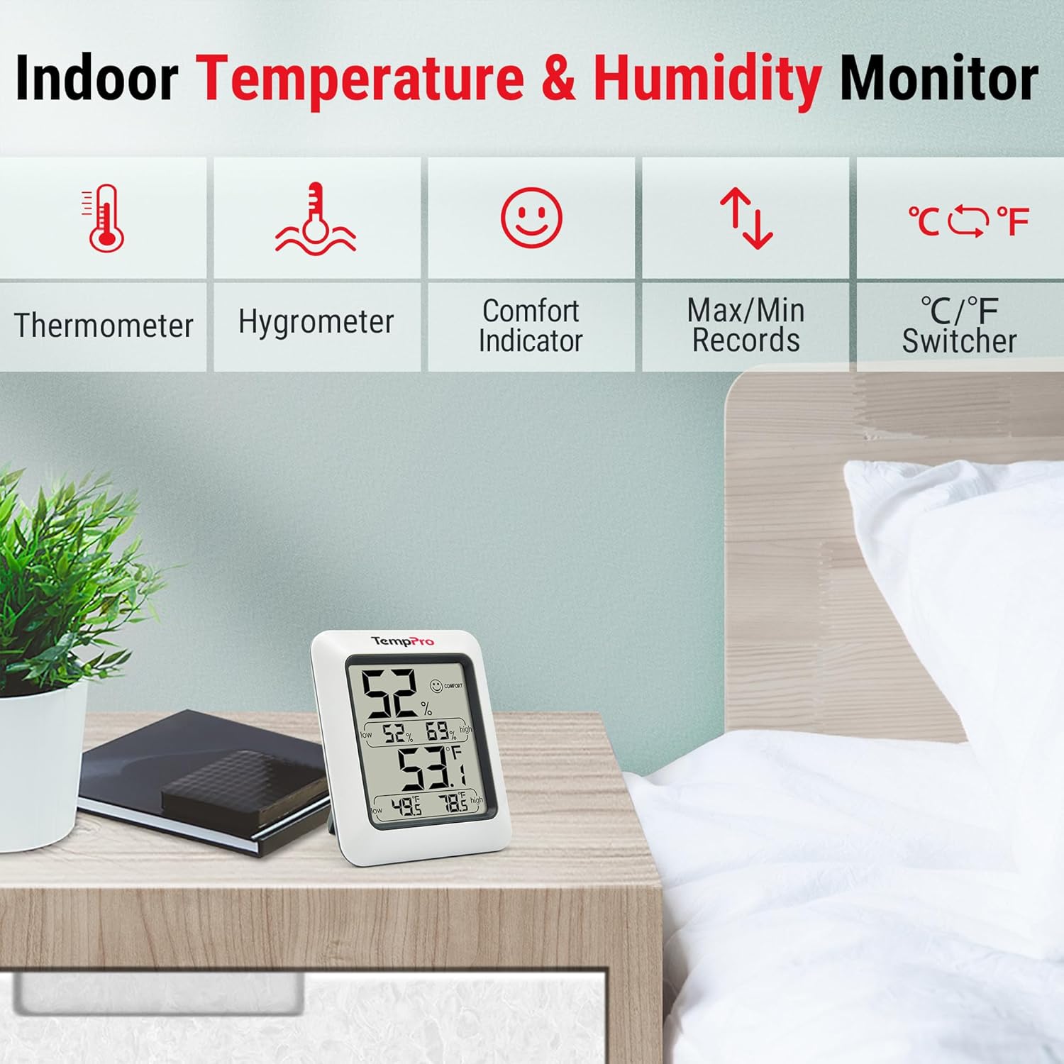 TempPro TP50 Digital Hygrometer | 2-Piece Indoor Thermometer & Humidity Gauge Set