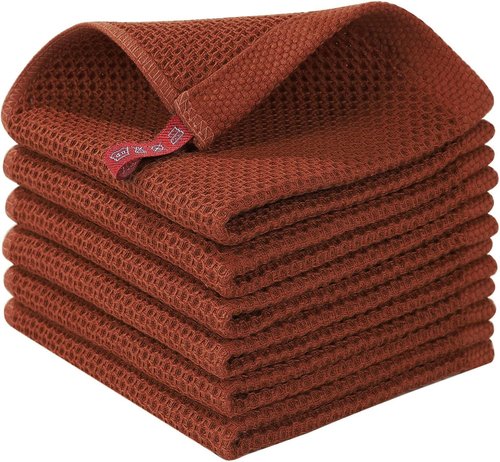 Homaxy 100% Cotton Dish Cloths - Ultra Soft, Absorbent & Quick Drying | 12 x 12 Inches, 6-Pack, Rust