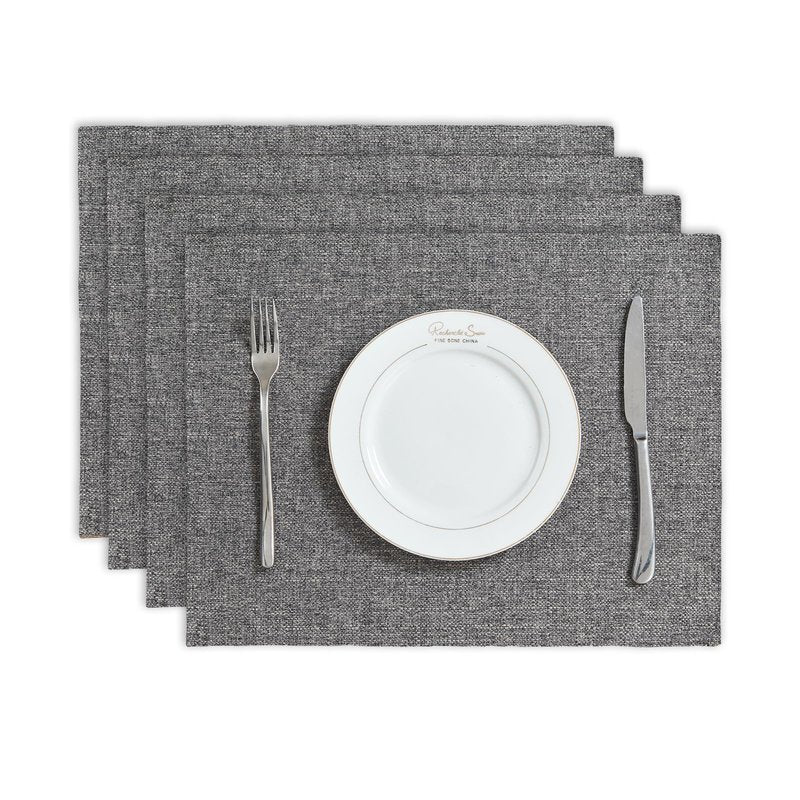 BALCONY & FALCON Placemats Set of 4 Faux Linen Cloth Place Mats Washable Waterproof Wrinkle Resistant Table Placemats for Dining Kitchen Farmhouse Indoor & Outdoor Use(Gray, 13.8”x 17.7”