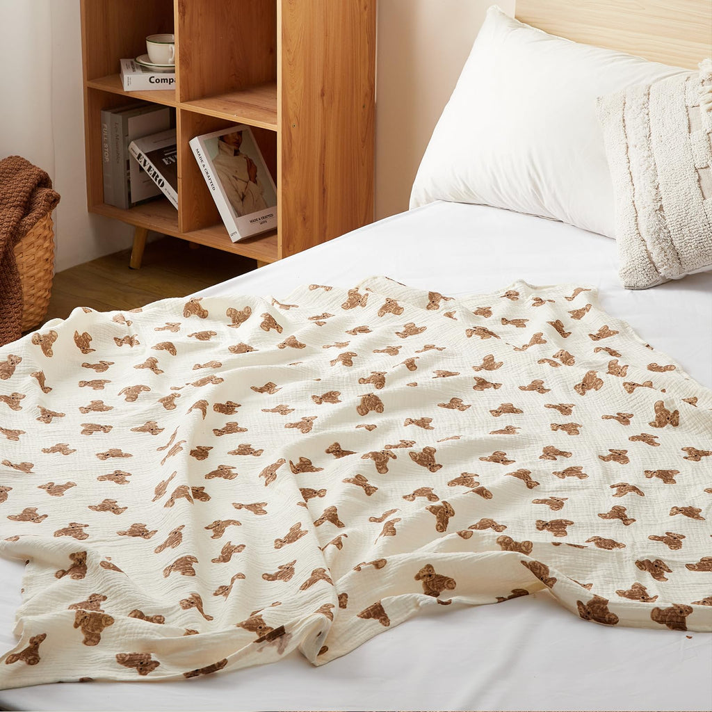 insular Muslin Swaddle Blankets for Boys Girls, 2 Pack Receiving Baby Blanket Large 47 x 47 inches, Soft Breathable Swaddling Wrap for Unisex Newborn, Teddy Bear&Khaki