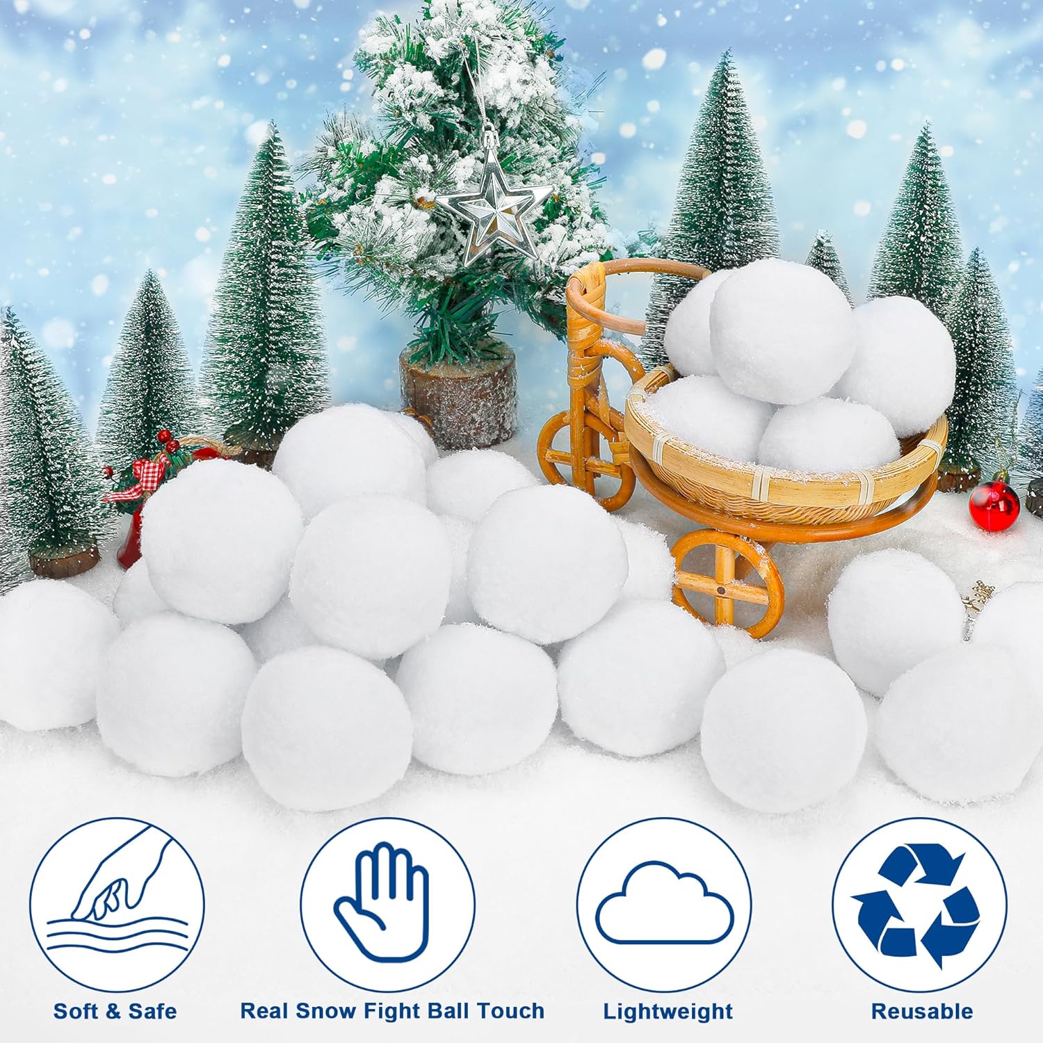 Skiennix 200 Pack Snow Balls - Soft Plush Indoor/Outdoor Winter Game & Christmas Decor