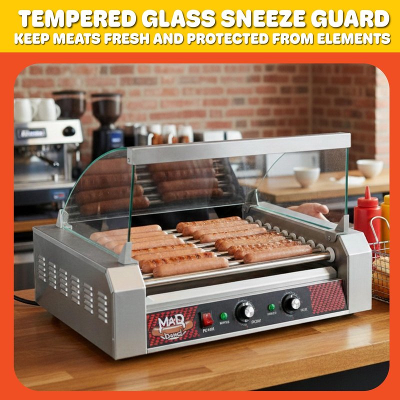 11 Roller Machine Cover- Tempered Glass Sneeze Guard- Fits all Electric Countertop Rotisserie Style Hotdog & Sausage Cookers by Great Northern Popcorn