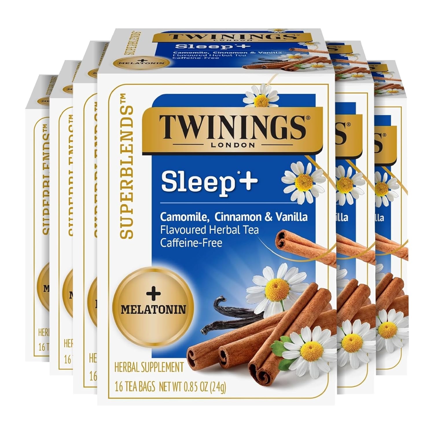 Twinings Superblends Sleep+ Herbal Tea - 1mg Melatonin, Chamomile, Cinnamon & Vanilla | Caffeine-Free, 96 Bags