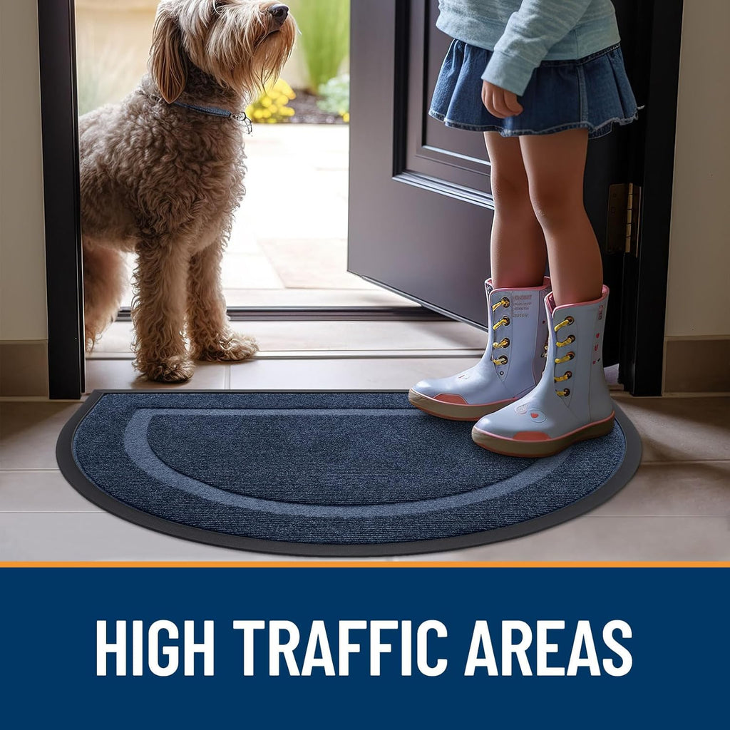 OLANLY Half Circle Door Mat - Waterproof All-Season Doormat for Indoor/Outdoor Use | Easy Clean, 29.5x17, Blue