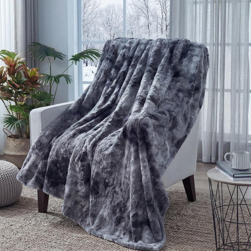 Sealy Electric Blanket Twin Size, Faux Fur & Flannel Fast Heated Blanket with 10 Heating Levels & 1-12 Hours Auto Off, Machine Washable, Grey, 62x 84 Inch