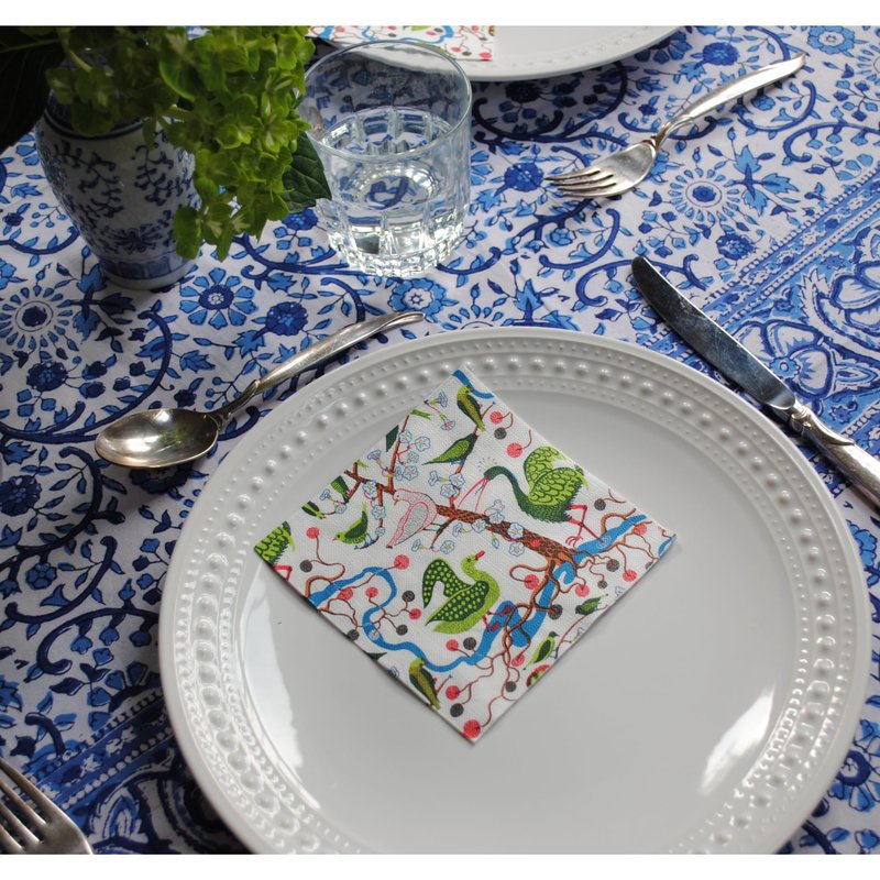 Stxy's 3-py 60ct Birds Cocktail Napkins (Bleed-Free & Non-Toxic Ink) Bird in Trees Fun Decorative Paper Napkins for Decoupage Printed Disposable Napkin set with Blue, Green, and Red