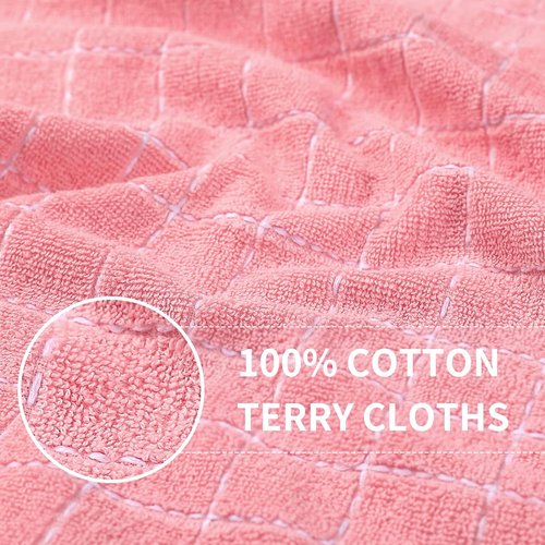 Homaxy 100% Cotton Terry Kitchen Towels - Soft & Super Absorbent Checkered Design | Pink, 13 x 28 Inches, 4 Pack