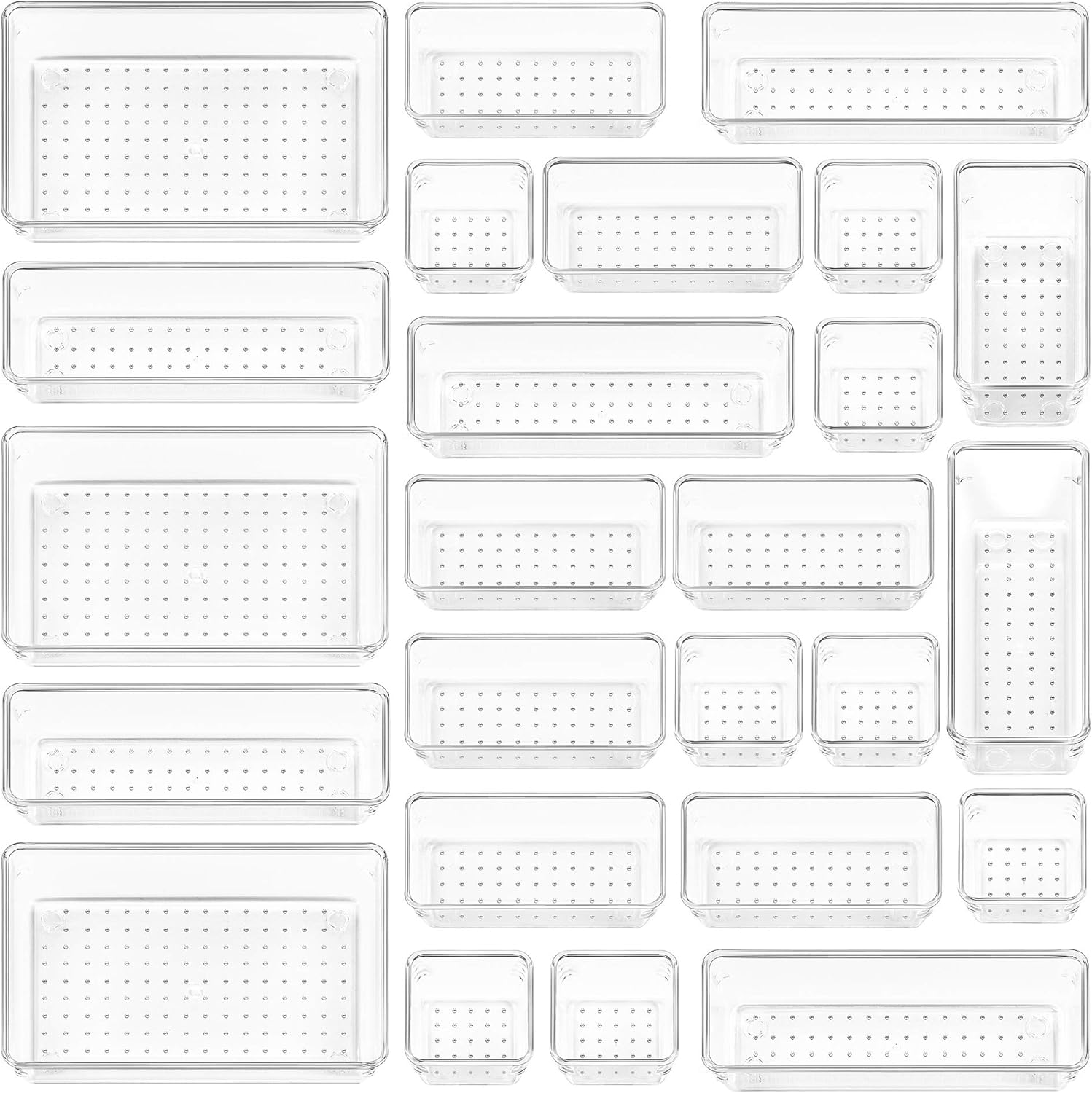 Vtopmart 25 PCS Clear Plastic Drawer Organizers Set - 8 Pack Drawer Dividers for Clothes Storage
