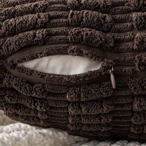 MIULEE Euro Sham Pillow Covers - Soft Corduroy Boho Striped Design | 24x24 Inch Dark Brown Decor