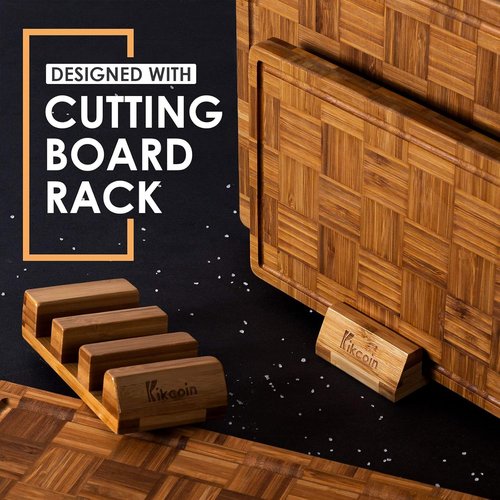 Kikcoin Extra Large Bamboo Cutting Boards - Set of 3 Chopping Boards with Juice Groove for Kitchen