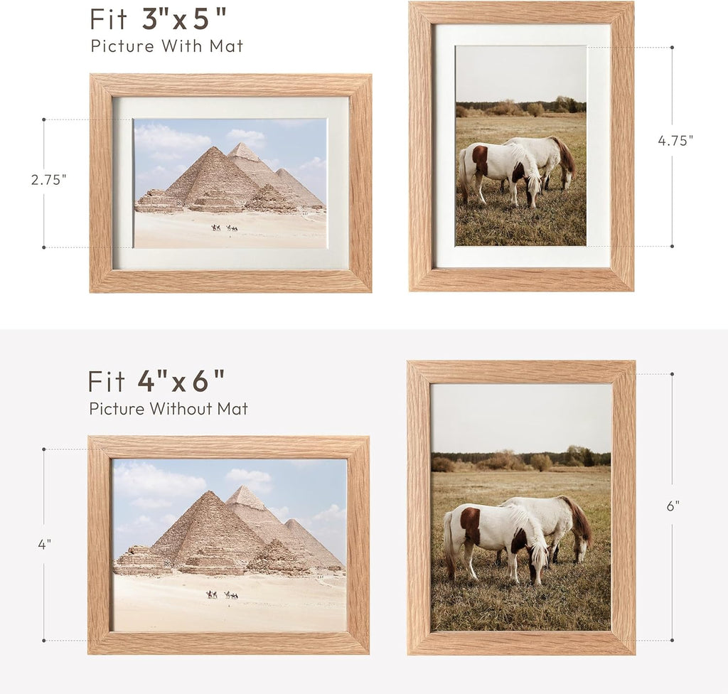 Solid Oak Picture Frame Set by [Brand Name] - 4x6 Frames with Mat for 3x5 Photos | Natural Oak Finish