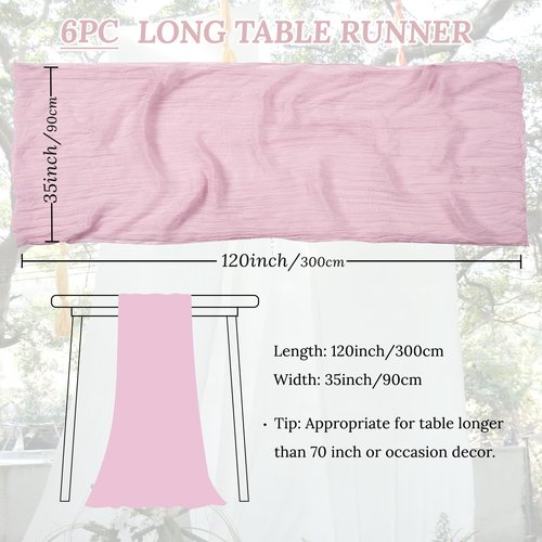 ButterMelt 6 Pack Pink 10ft Cheesecloth Table Runner, Boho 35x120 Inch Long, Gauze Table Runner Decor for Baby Shower Bridal Shower or Wedding Party