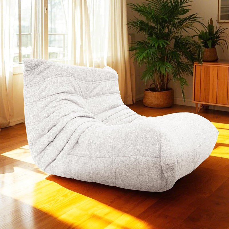 Eiury Fireside Chair - Lazy Floor Sofa for Adults, Mid-Century Teddy Velvet Lounge Chair with Ergonomic Design, Ideal for Living Room, Bedroom, Salon, Office, or Gaming Venue - White