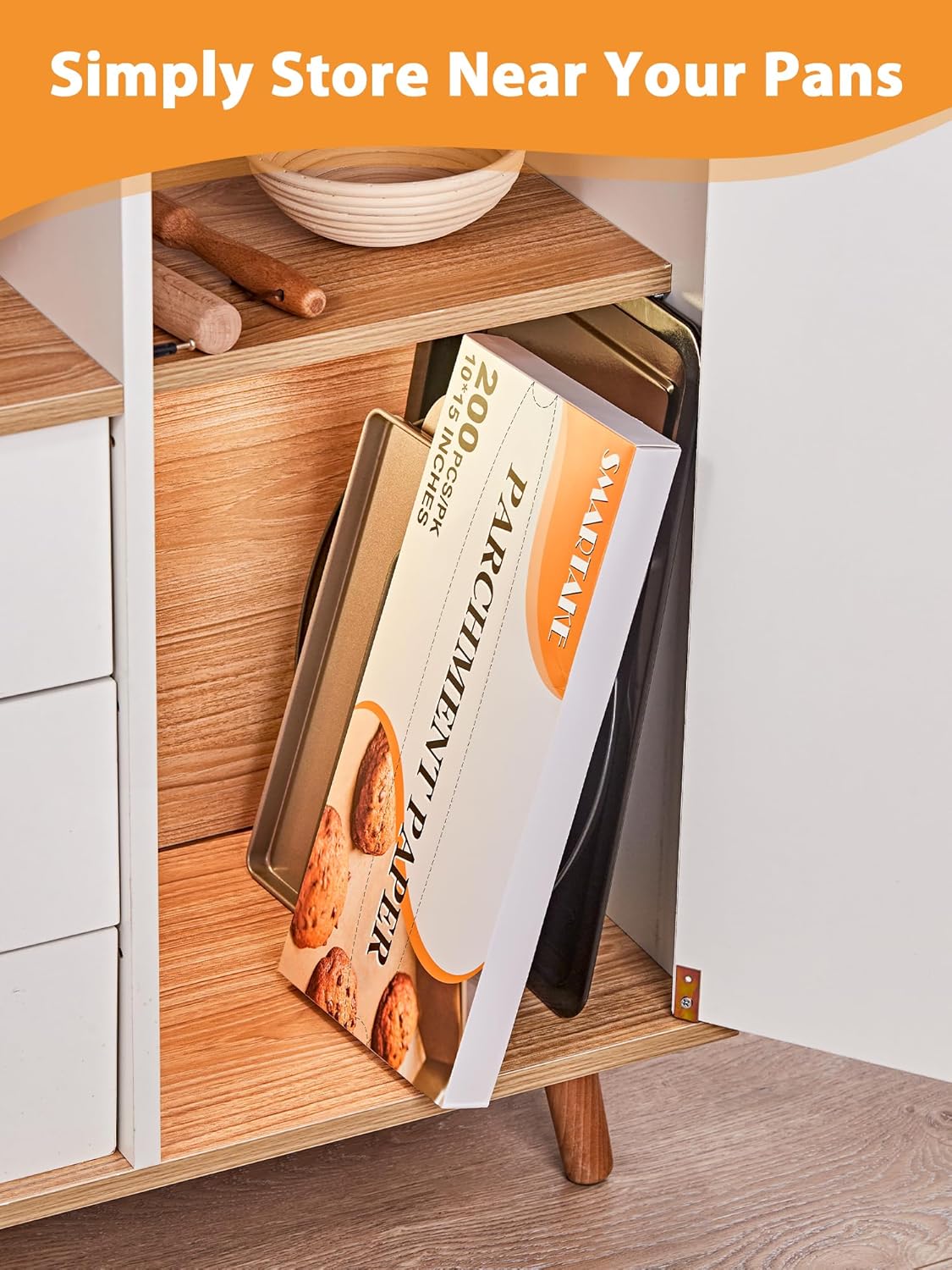 SMARTAKE Parchment Paper Sheets - 200 Pcs Non-Stick Baking Paper, 10.7x15 Inch, Unbleached & Greaseproof