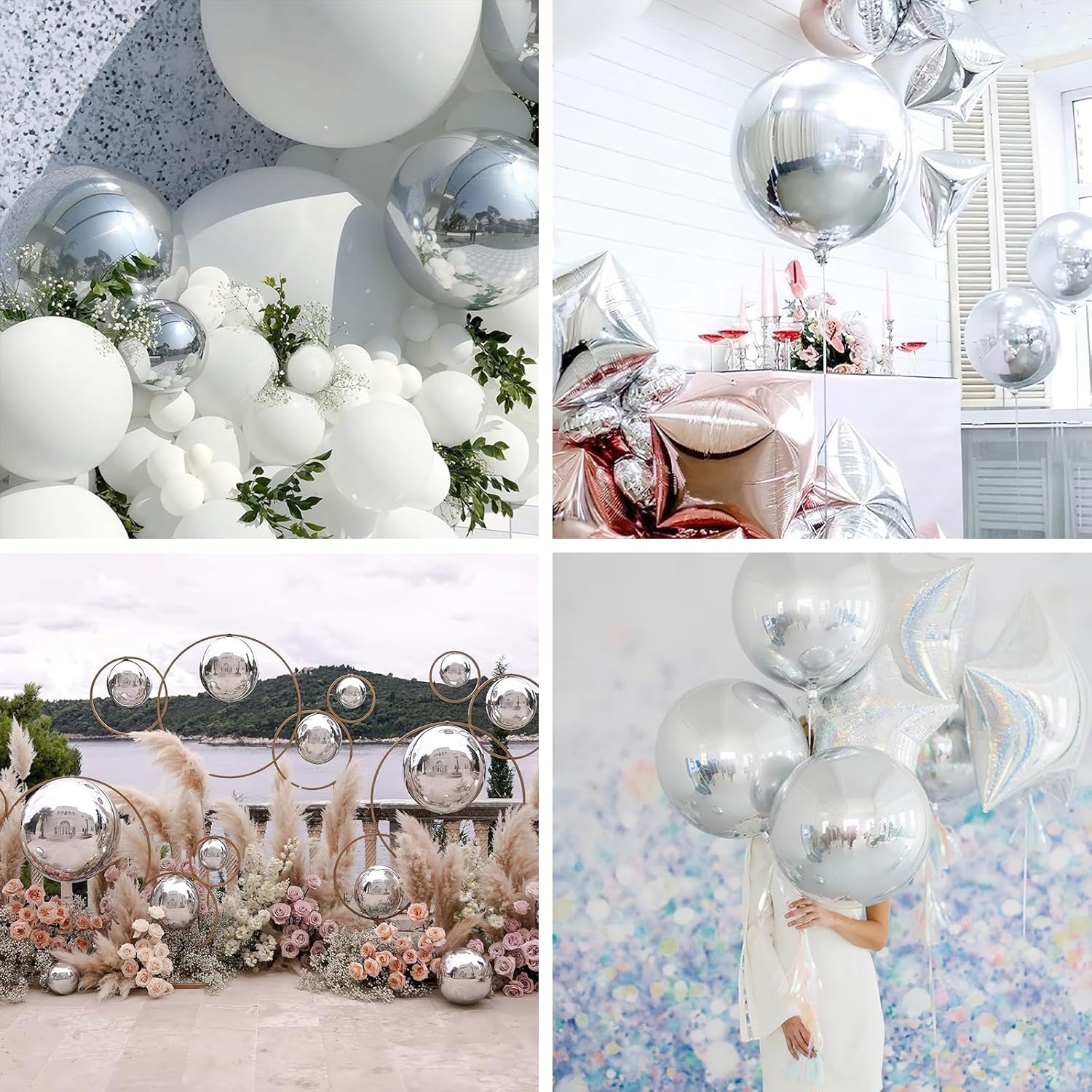 PartyWoo Metallic Silver Foil Balloons - 22 Inch Large Round Mylar Balloons for Graduation & Birthday Decor