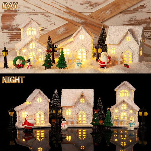 Fovths Christmas Village Set - 35 LED Lighted Houses with Mini Figurines & Snow | Winter Table Decor