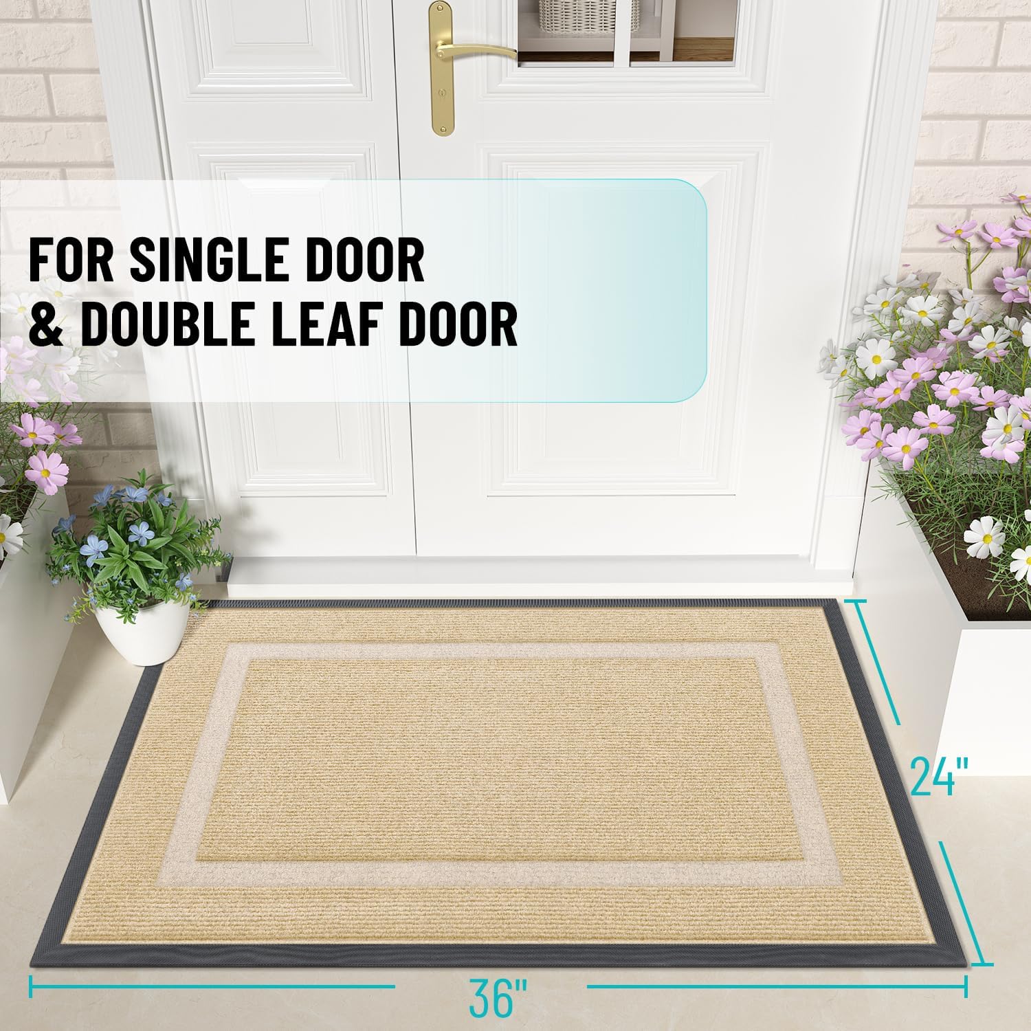 OLANLY Indoor Outdoor Front Door Mat - Waterproof, All-Weather, Easy Clean, 36x24, Beige