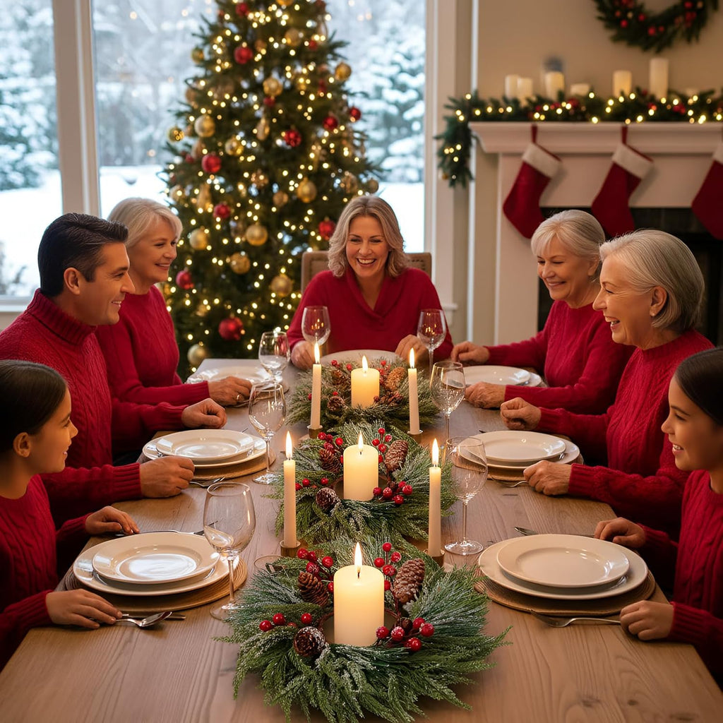 Suncalla Christmas Candle Rings - 8 Pcs Red Berry Wreaths for Kitchen & Table Decor
