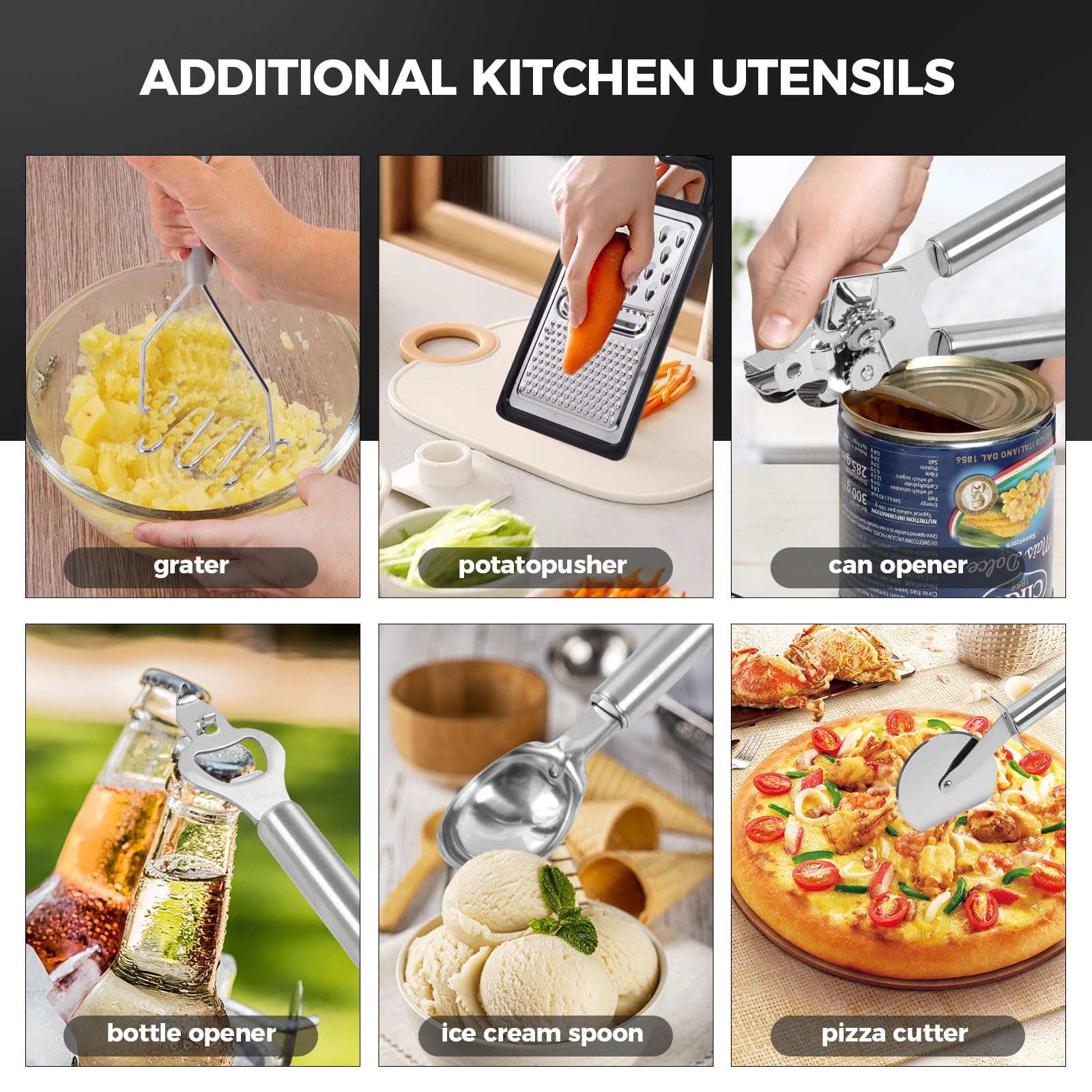 Silicone Cooking Utensils Set, 34 PCS Kitchen Utensils Set, 446℉ Heat Resistant Non-Stick Silicone Cooking Kitchen Utensils with Wooden Handle, Kitchen Gadgets Tools Set for Nonstick Cookware