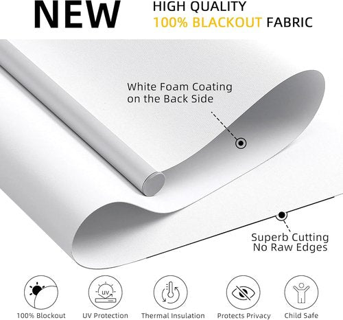 ChrisDowa 100% Blackout Roller Blinds - Cordless Thermal Insulated Shades | White, 31" W X 72" H