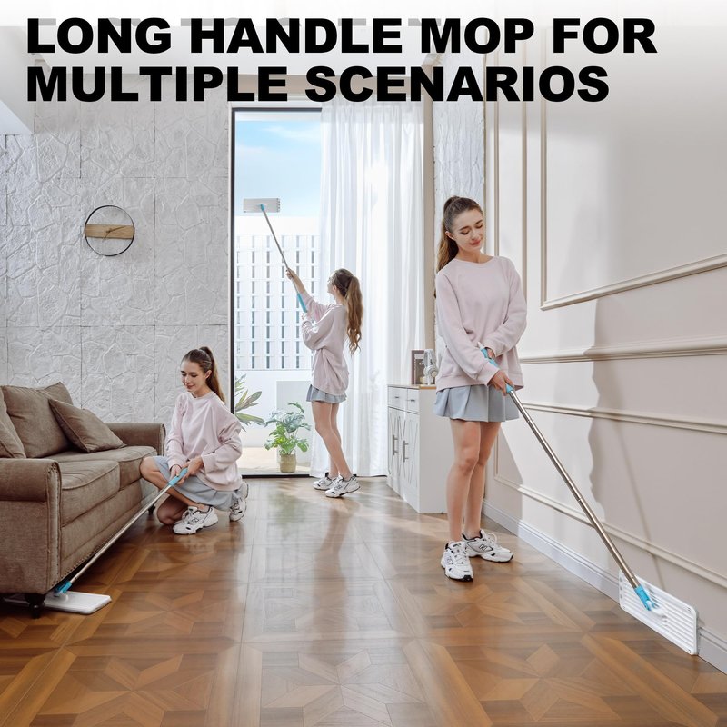 BEJOMOP Mop and Bucket Set, Mops for Floor Cleaning Turquoise-Cyan, Wall Mop with Long Handle, Squeeze Flat Mop and Bucket System, Dry & Wet Dust Mop for Household Cleaning with 2 Microfiber Mops