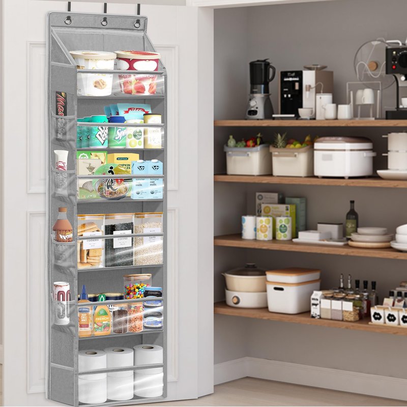 STORAGEIDEAS Over Door Organizer with 6 Extra Large Pockets 12 Side Pockets, 2-Pack Sturdy Closet Rack, Hanging Storage Organizer with Clear Window for Shoes, Diapers, Toys, Bedroom, Bathroom, Grey