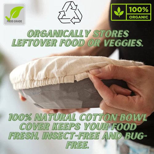 Hell Blues 4- Pack Organic Bowl Covers Reusable 100% Cotton Stretchy Cloth Bread, Dough Proofing and Food Storage, Compostable Bowl Cover ~ XL