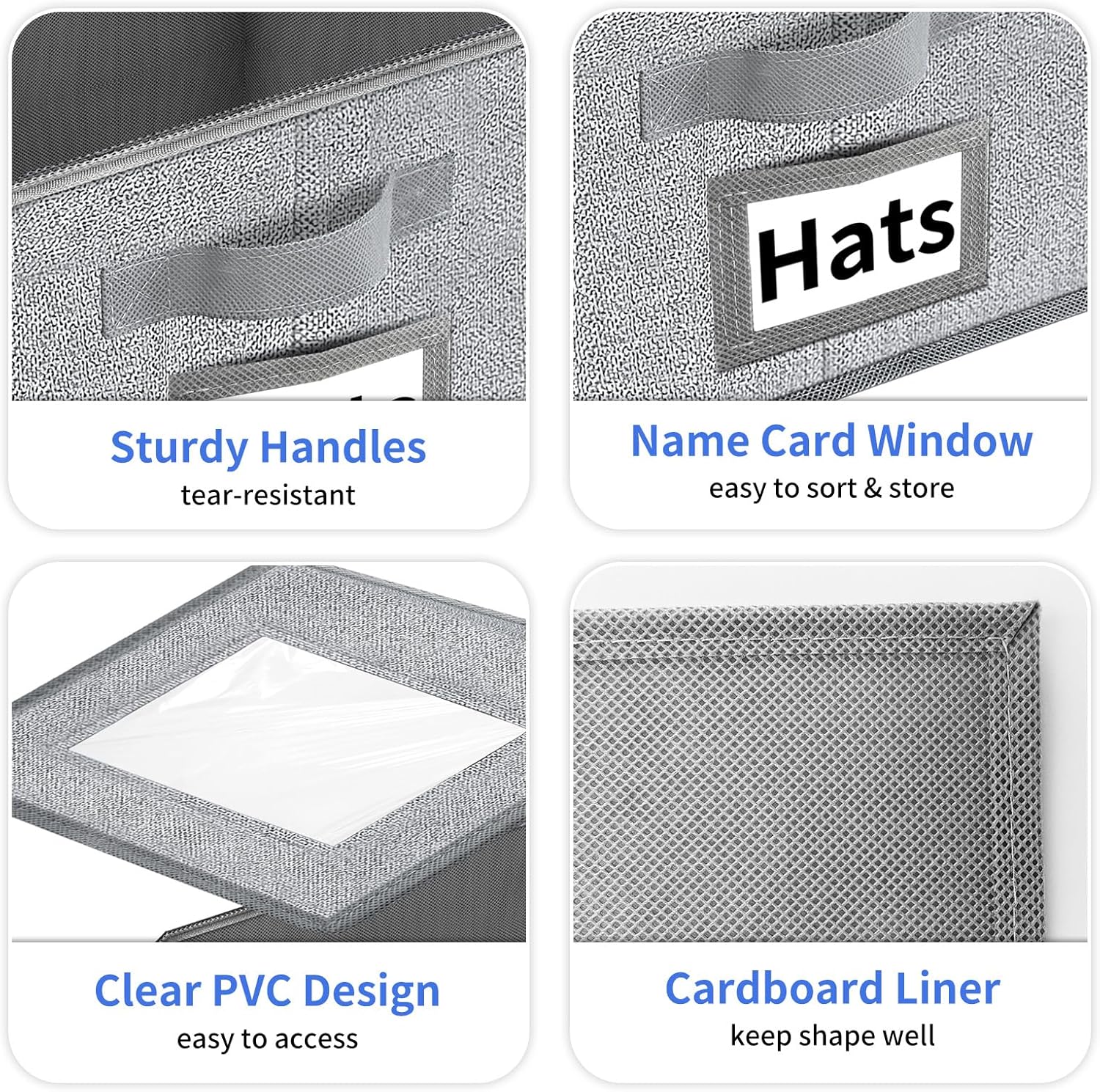 Aokeyee Hat Organizer - 2PCS Stackable Storage with Clear Window Lid & Flip-Top Access | Grey