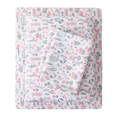Viviland Floral Queen Sheet Set - 4 Piece Vintage Cute Red Flower Patterned Bed Sheets - Soft, Breathable Microfiber Sheets with Deep Pocket, Non-Slip Fitted Sheets & Pillowcases