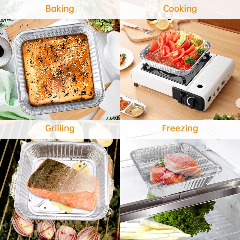 Ezsart Aluminum Pans 8x8-50 Pack Disposable Baking Pans, 8 Inch Square Tin Foil Pans, Aluminum Roasting Trays for Holiday Cooking, Heating and Baking, Christmas, Parties Meal Prep & Storage