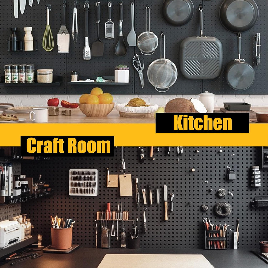 Spampur Pegboard Panels - 8 Pack Heavy-Duty Wall Organizer with 50 Hooks | Black for Home & Garage