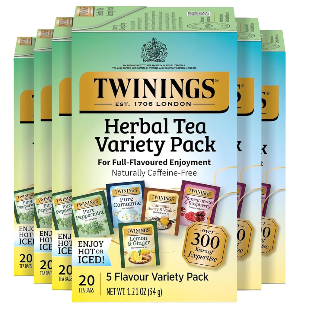Twinings Herbal Tea Variety Pack - 20 Count (Pack of 6) | 5 Flavours, Naturally Caffeine-Free, Perfect for Hot or Iced Tea