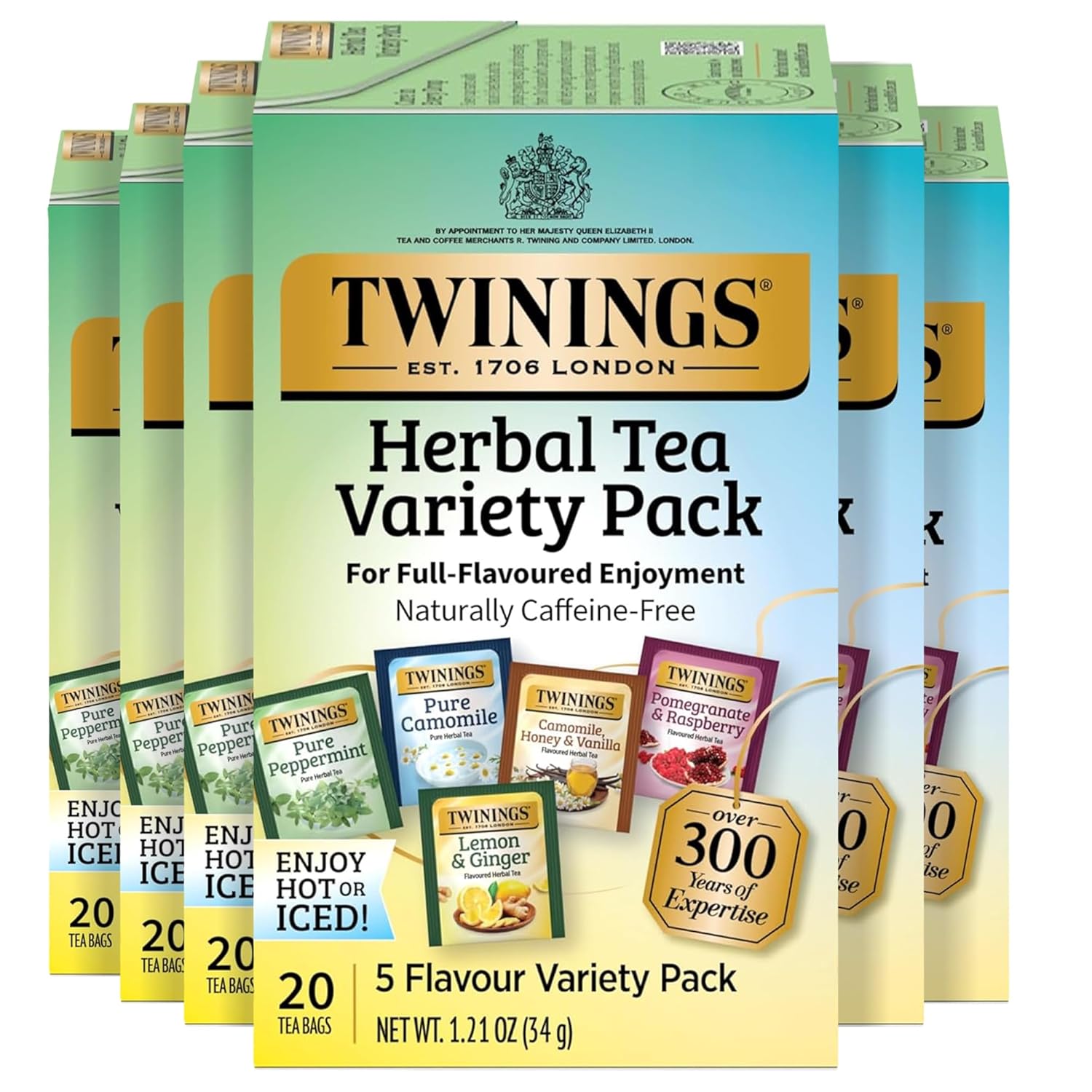 Twinings Herbal Tea Variety Pack - 20 Count (Pack of 6) | 5 Flavours, Naturally Caffeine-Free, Perfect for Hot or Iced Tea
