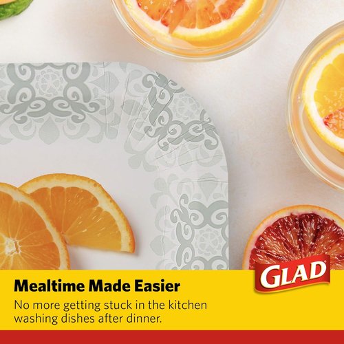 Glad Heavy Duty Paper Plates - Soak Proof & Cut Proof for Parties | 7 Inch, Grey Victorian Pattern, 50 Count