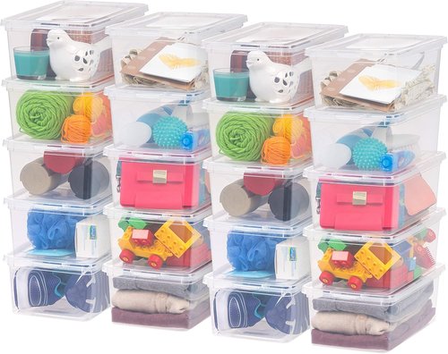 IRIS USA Storage Bins - 20-Pack Clear 6 Quart Stackable Containers for Shoes & Classroom Organization - BPA-Free