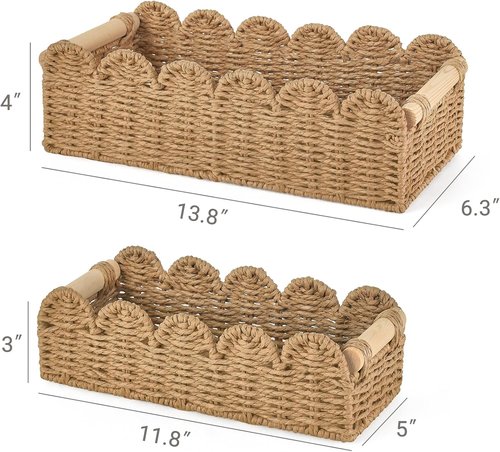 Dahey Toilet Paper Storage Basket - Woven Paper Rope with Scalloped Edge | 2 Pcs for Bathroom Organization