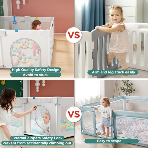 Cherrysea Baby Playpen - Large Anti-Fall Safety Play Center with Gate & 30 Ocean Balls | Toddler Play Area